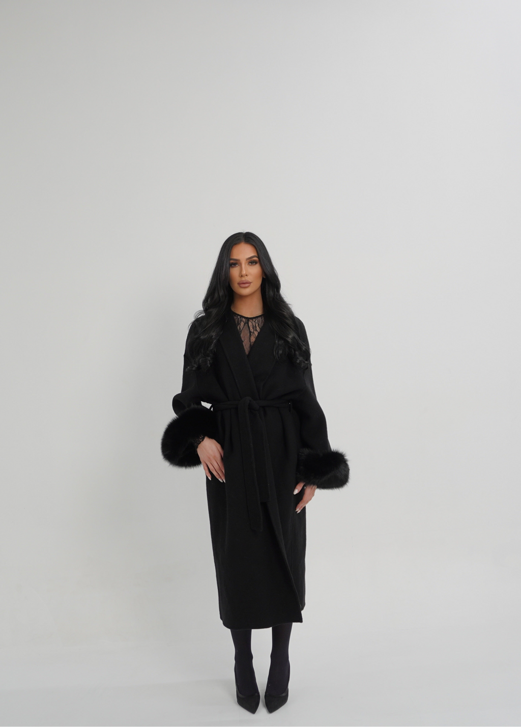 MANTEAU FOX FUR COAT - BLACK