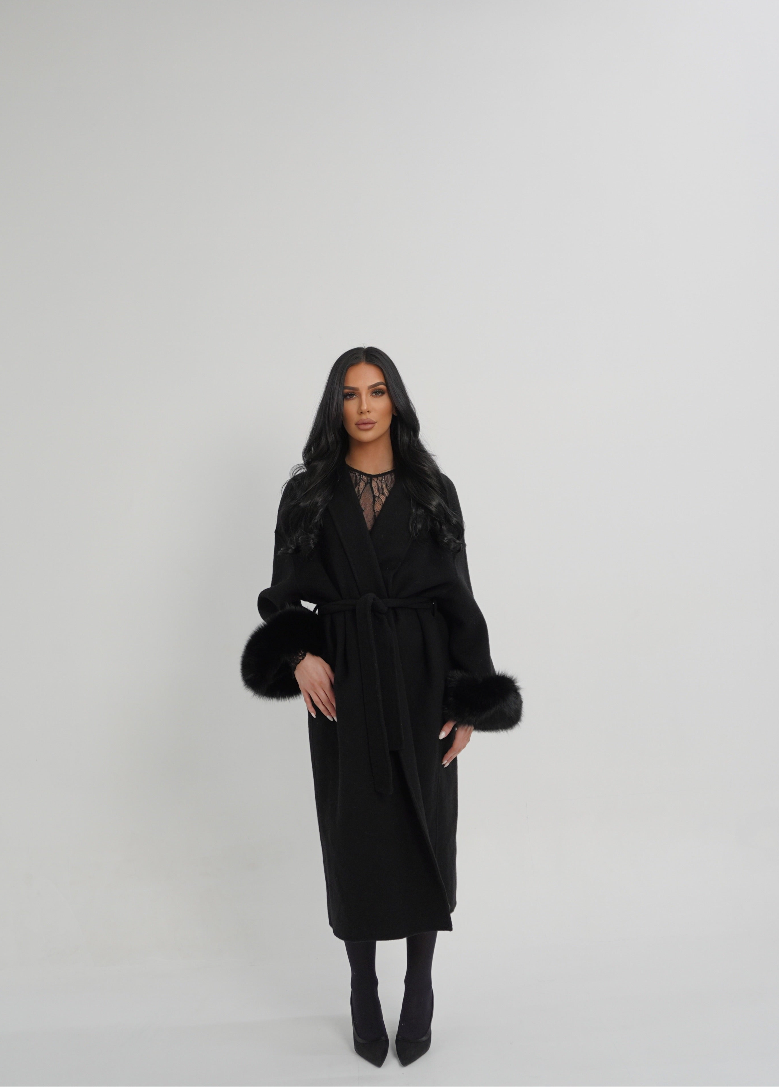 MANTEAU FOX FUR COAT - BLACK