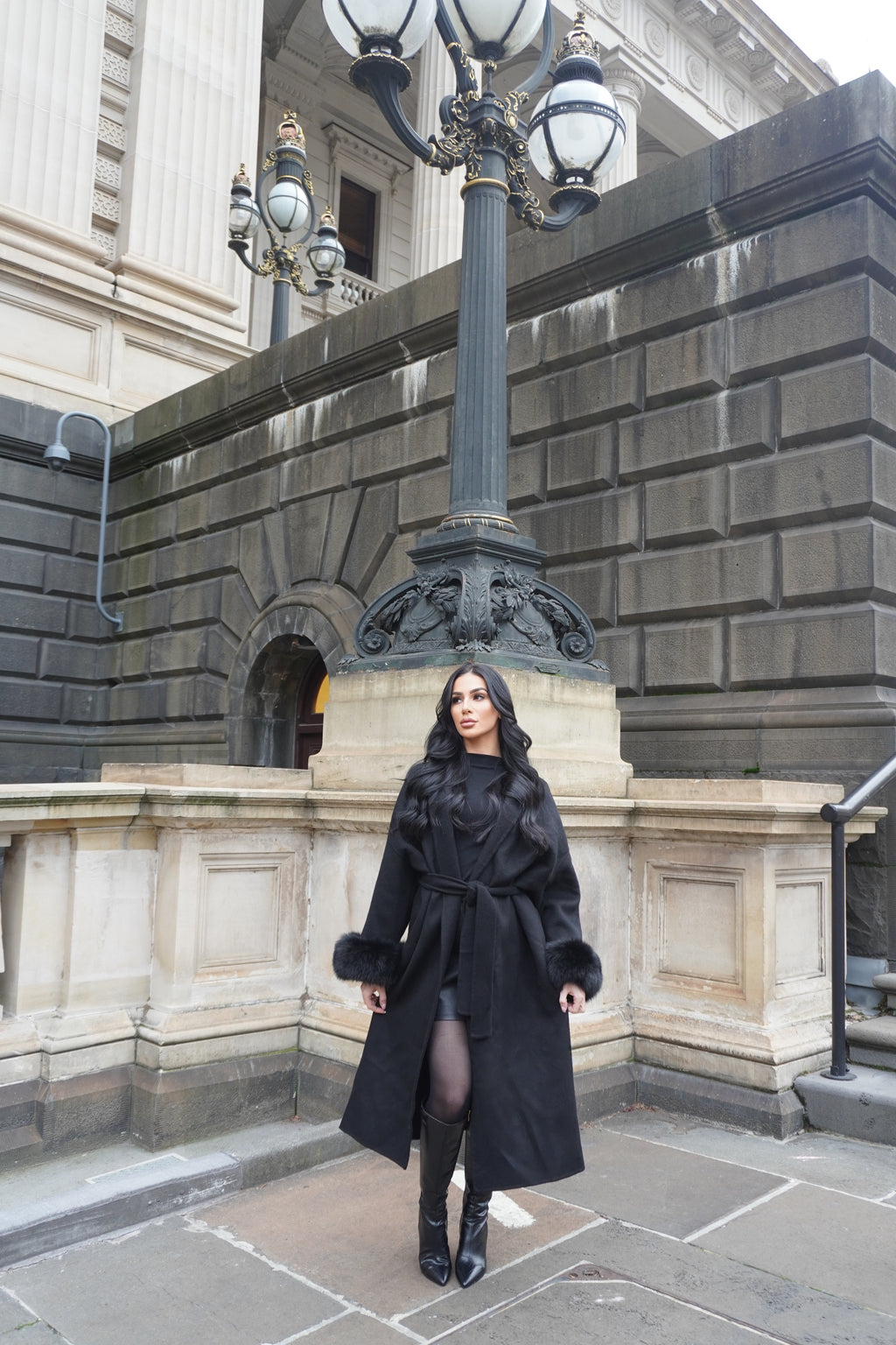 MANTEAU FOX FUR COAT - BLACK