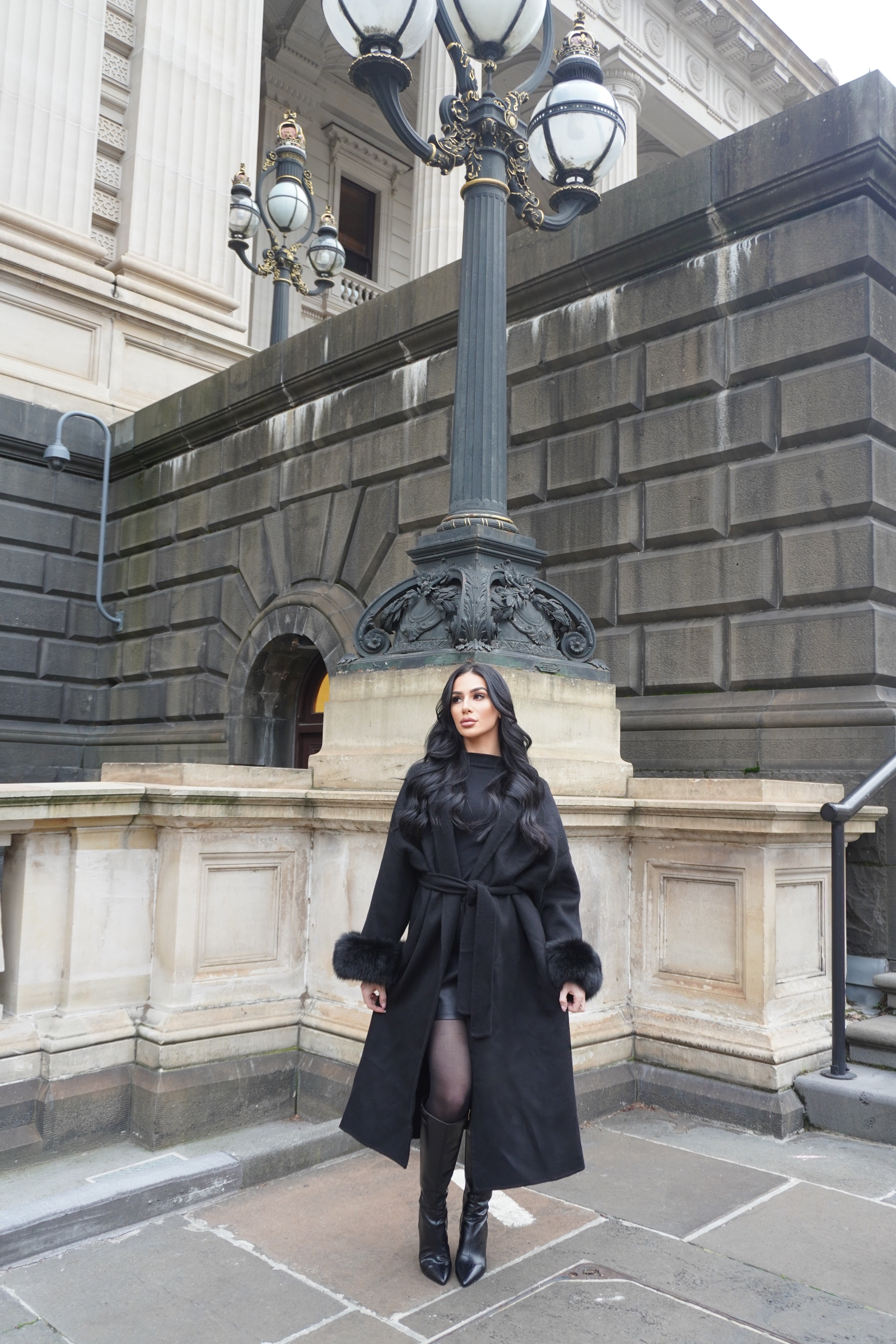 MANTEAU FOX FUR COAT - BLACK