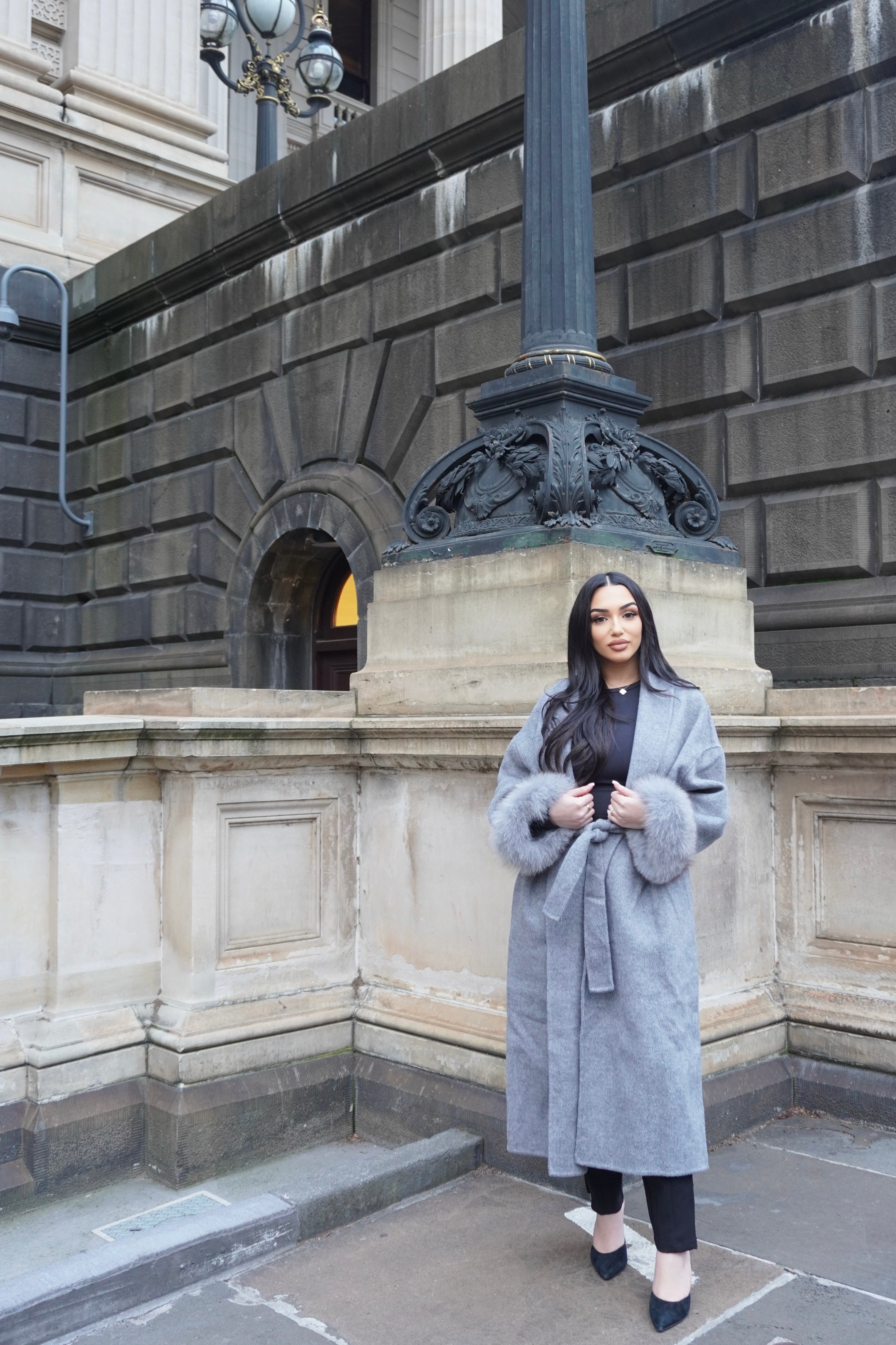 MANTEAU FOX FUR COAT - GREY