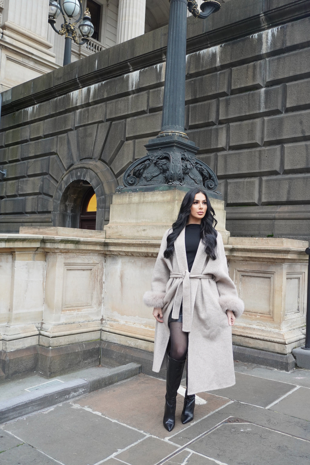 MANTEAU FOX FUR COAT - NUDE