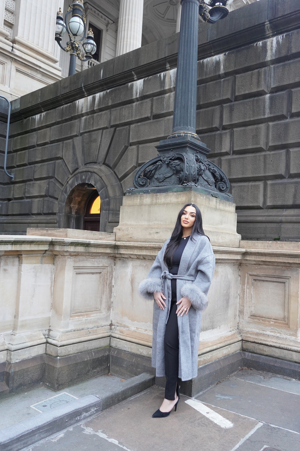 MANTEAU FOX FUR COAT - GREY