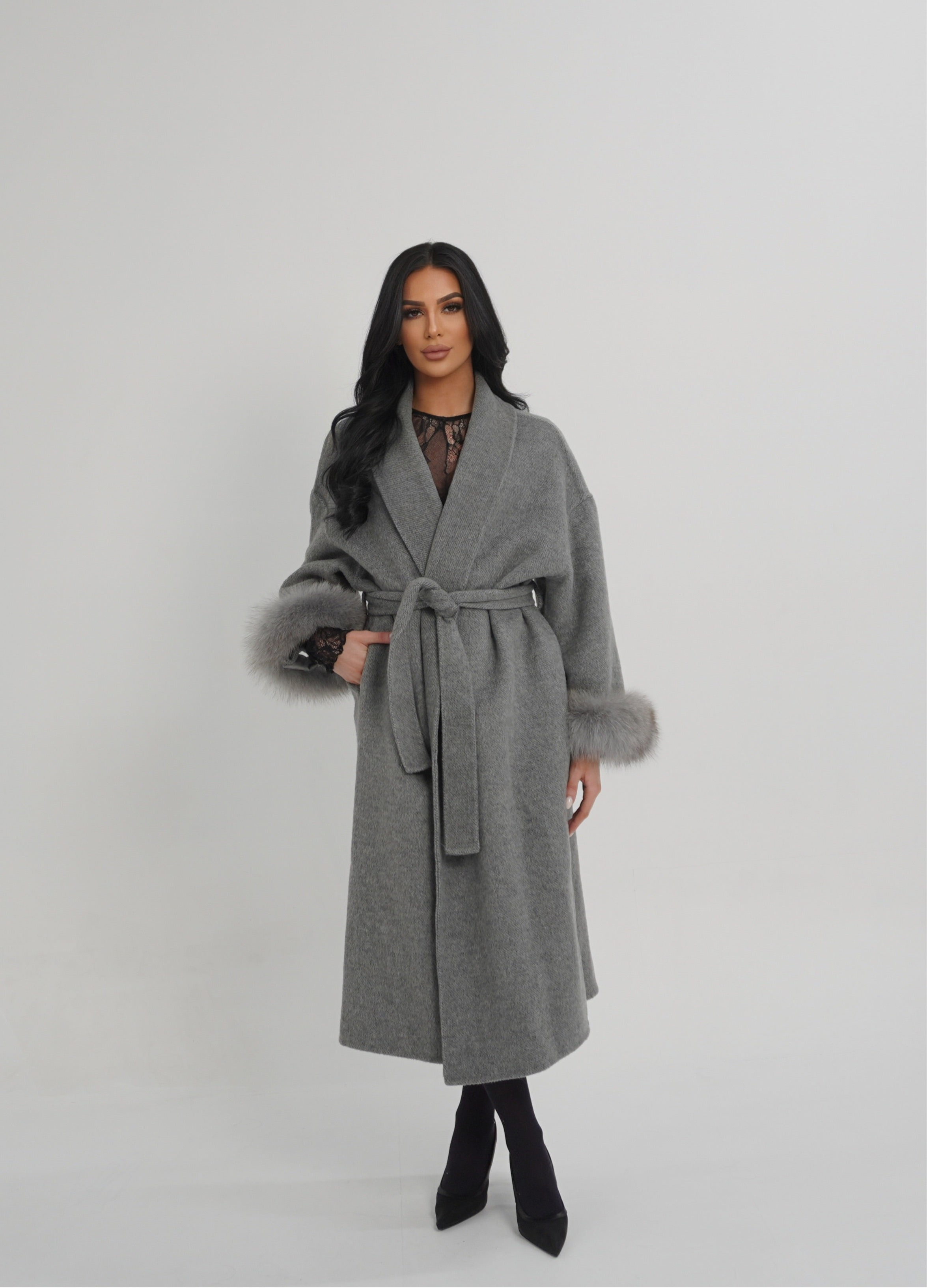 MANTEAU FOX FUR COAT - GREY