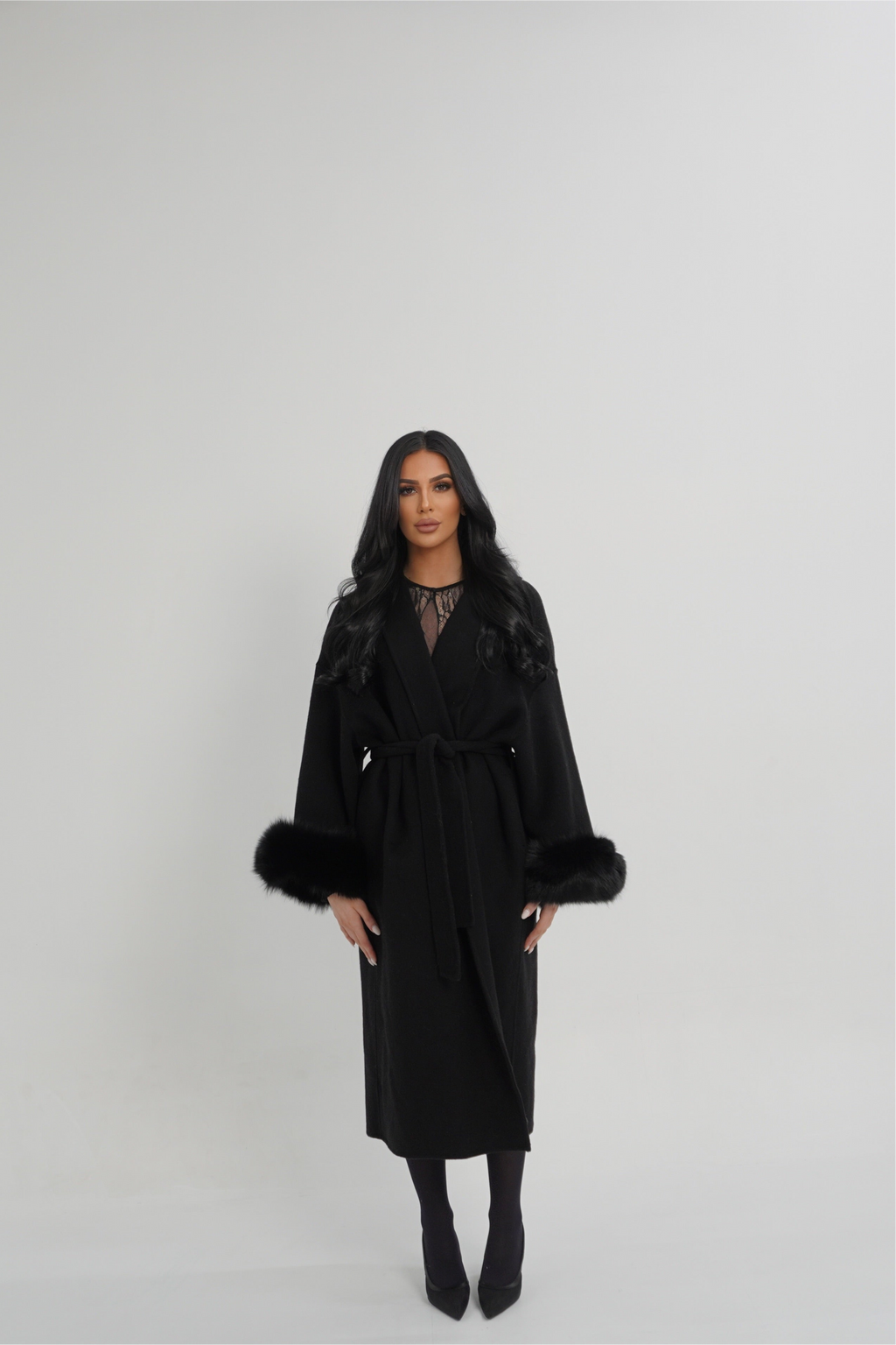 MANTEAU FOX FUR COAT - BLACK