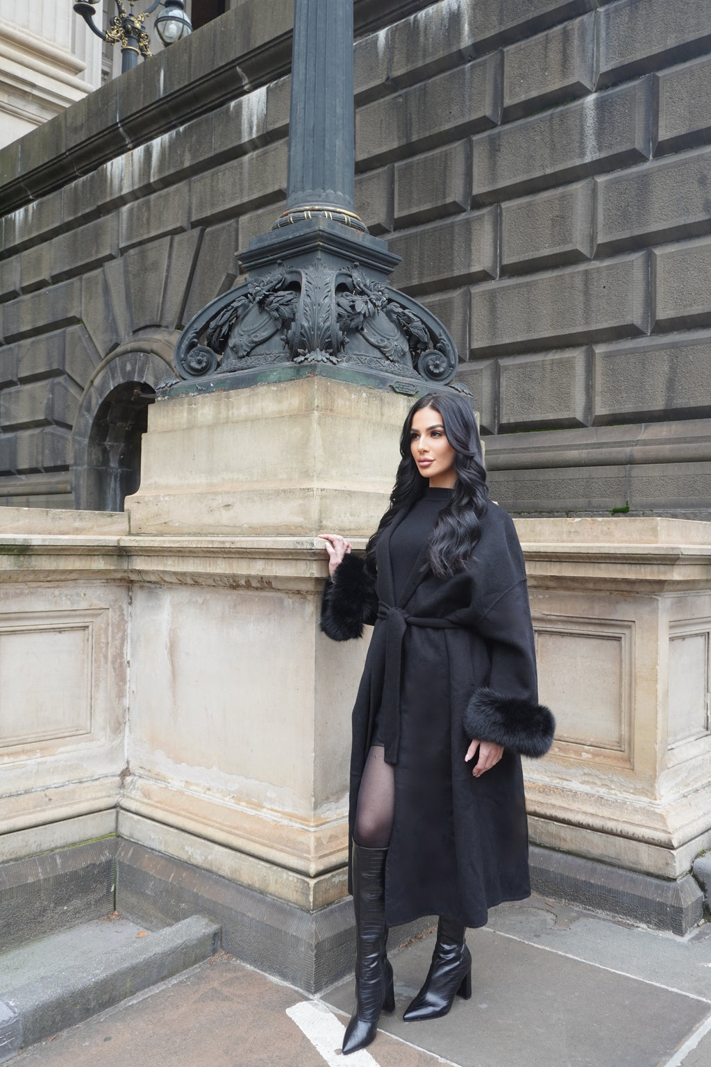 MANTEAU FOX FUR COAT - BLACK