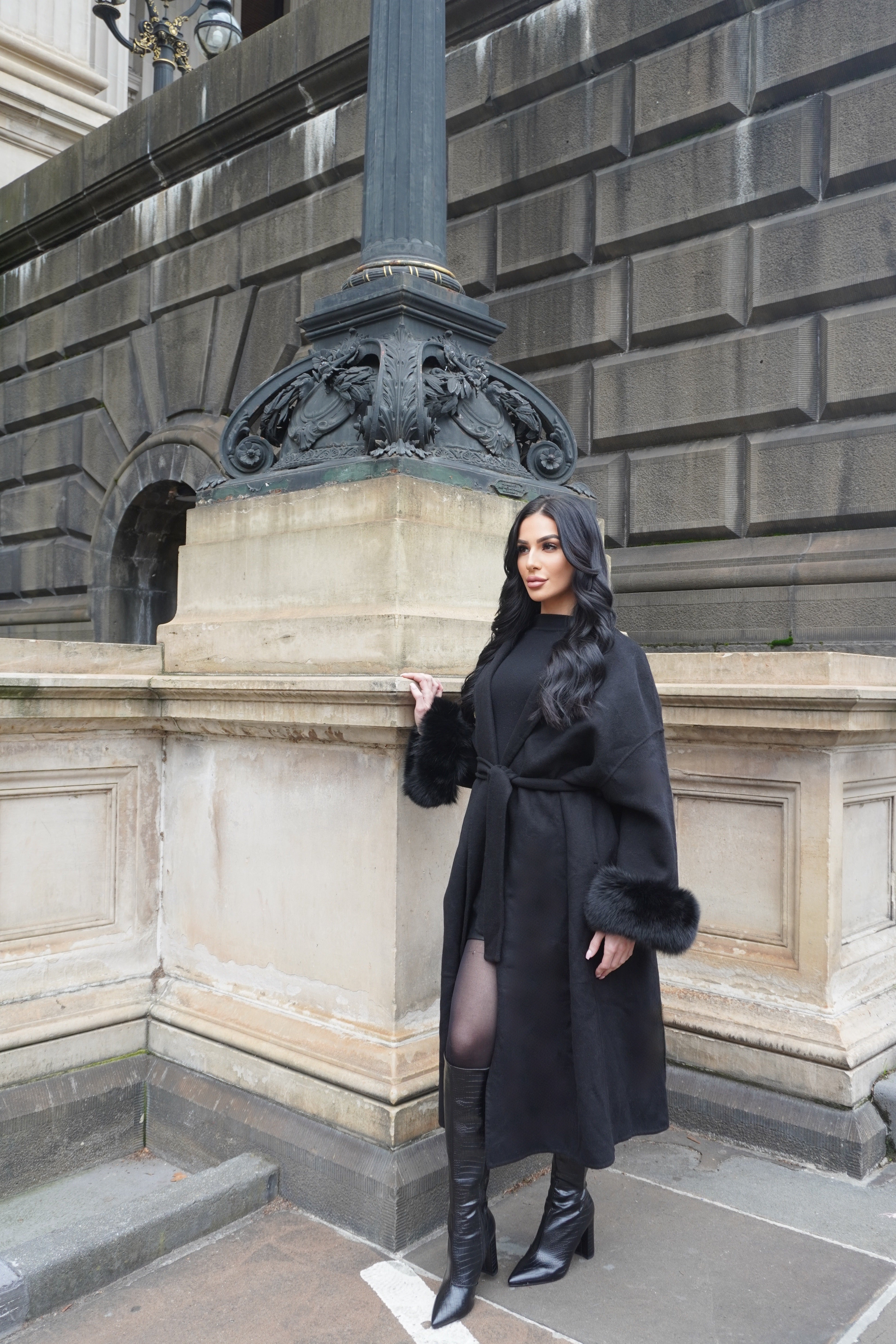 MANTEAU FOX FUR COAT - BLACK