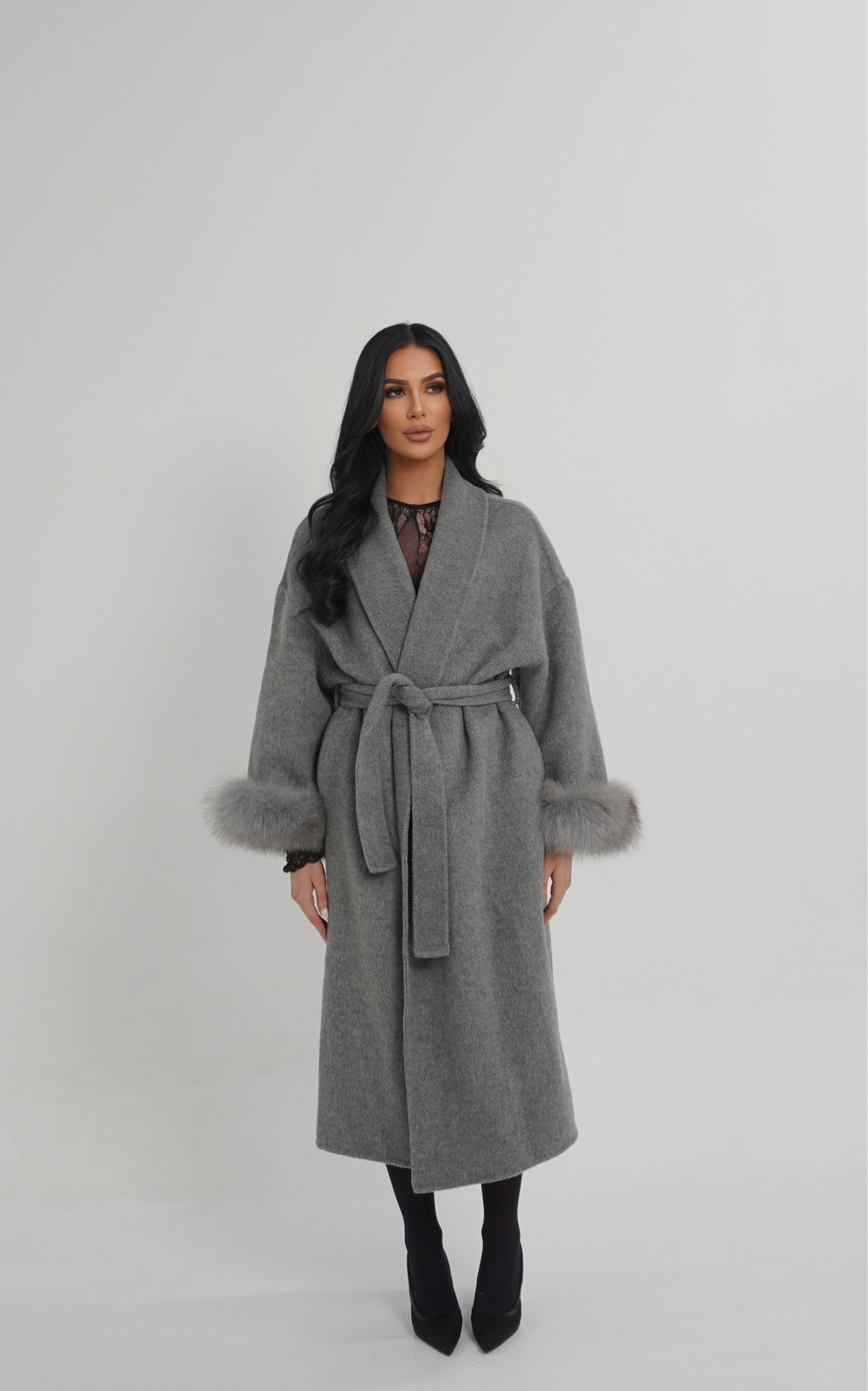 MANTEAU FOX FUR COAT - GREY