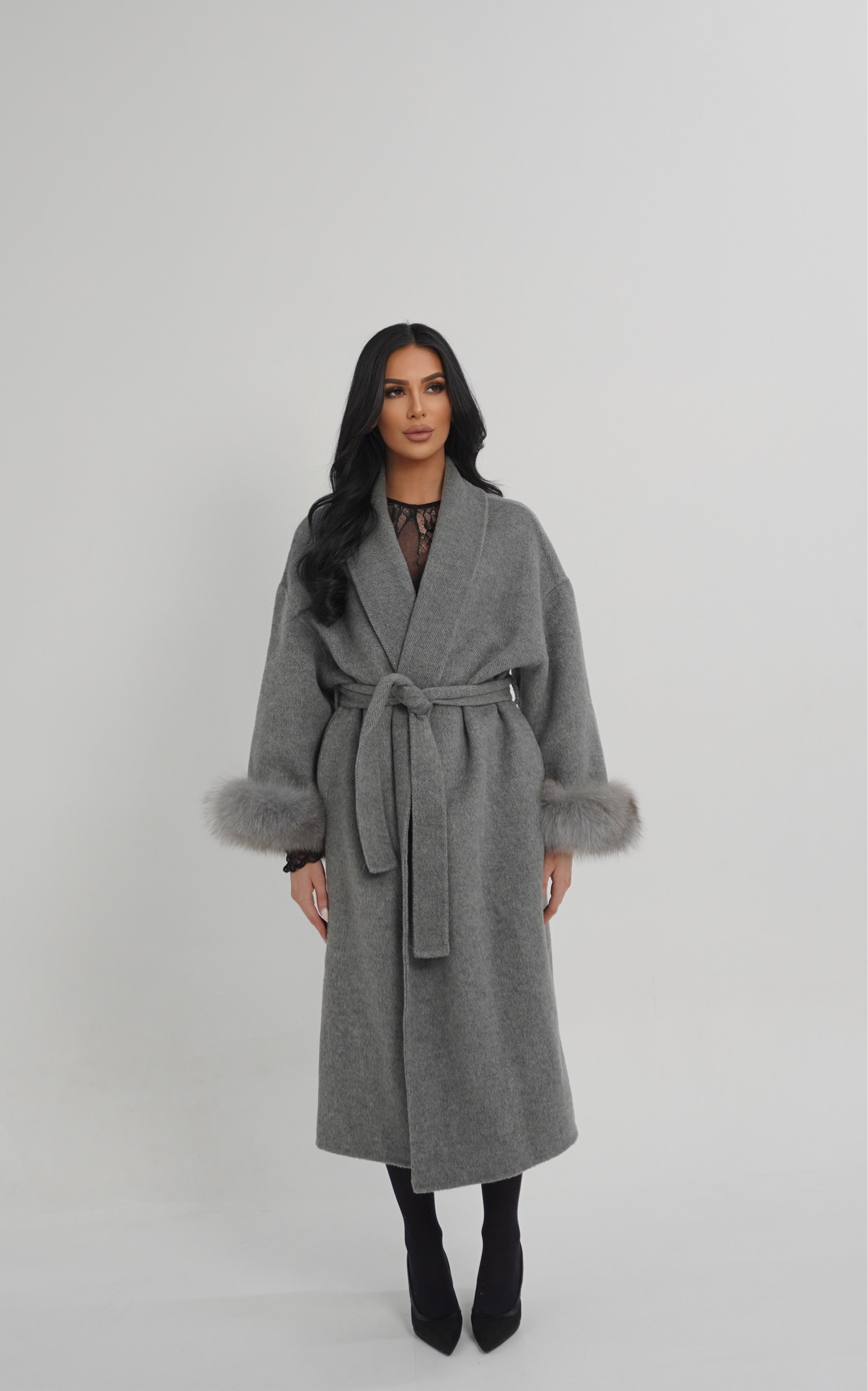 MANTEAU FOX FUR COAT - GREY