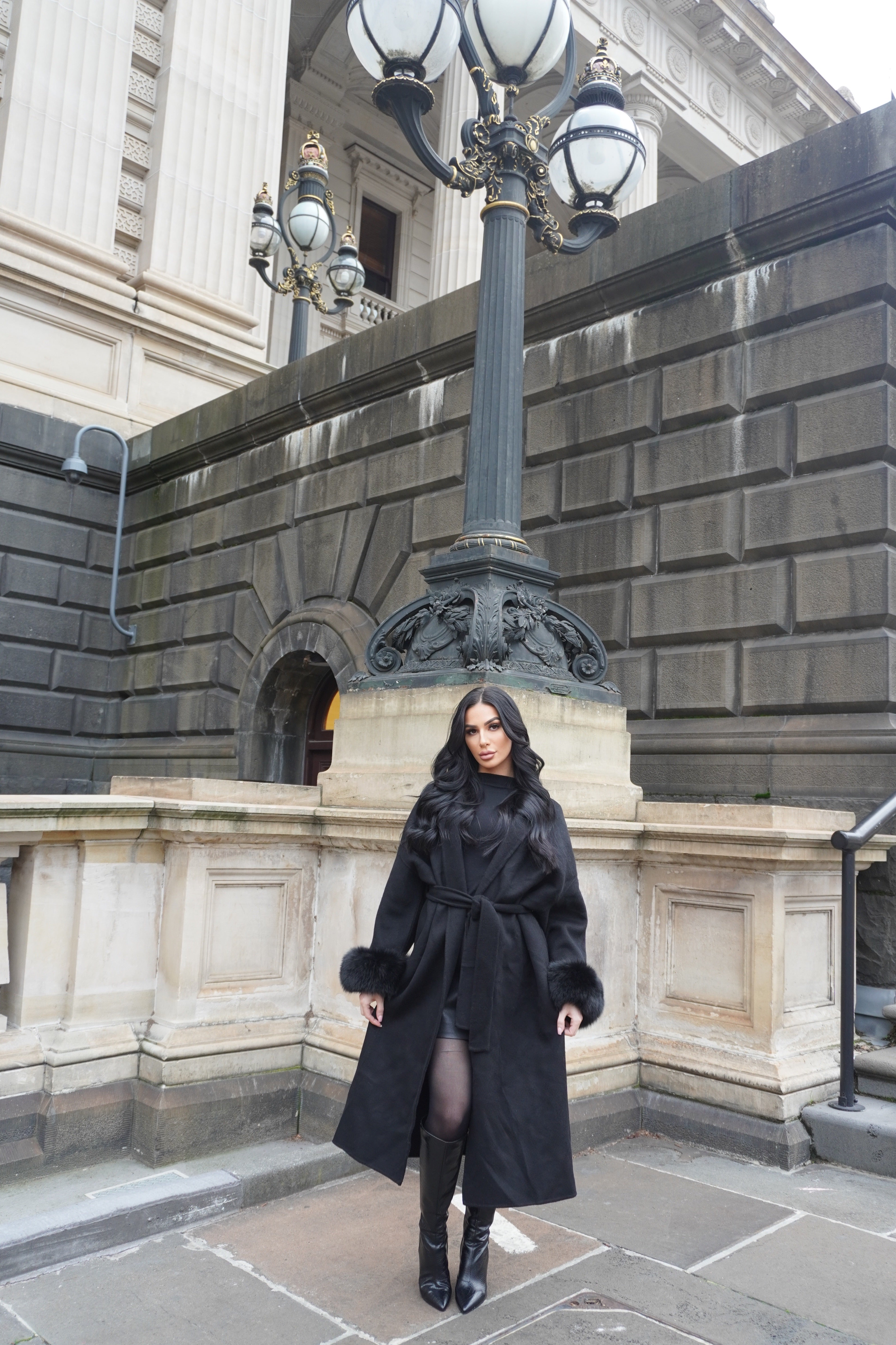 MANTEAU FOX FUR COAT - BLACK
